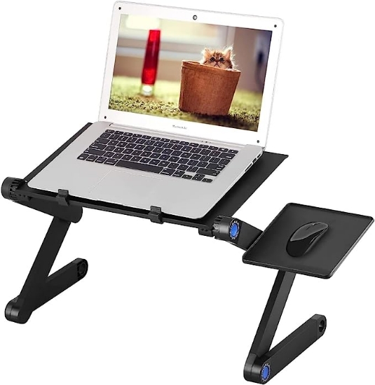 تصویر  میز لپتاب حرفه ای  قابل تنظیم  به همراه فن Uten Laptop Stand, Adjustable Folding Desk Riser with Mouse Pad, Ergonomic Laptop Stand, Laptop Holder for Desk Bed Sofa with Fan