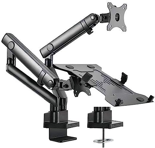 تصویر پایه نگهدارنده مانیتور و لپتاپ بازویی Newstar LDT20-C024ML Aluminium Slim Mechanical Spring 17-32in Monitor Arm with Laptop Holder 