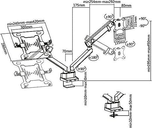 تصویر پایه نگهدارنده مانیتور و لپتاپ بازویی Newstar LDT20-C024ML Aluminium Slim Mechanical Spring 17-32in Monitor Arm with Laptop Holder 