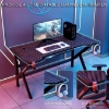 تصویر  میز گیمینگ Gaming Desk, E-Sports Table, Home Office Computer Desk Table, Desktop Computer Table with RGB Lighting, with Cup Holder Headphone Hook, Carbon Fiber Black, 120 * 60 * 75CM