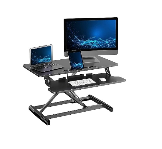 تصویر  میز لپتاپ قابل تنظیم  میز مبلی و روتختی و میز تحریر مناسب برای تبلت و مانیتورD&DStanding Desk Converter, Adjustable Sit to Stand Desk Riser, Home Office Dual Monitor and Laptop Tabletop Workstation with Wide Keyboard Tray, Black