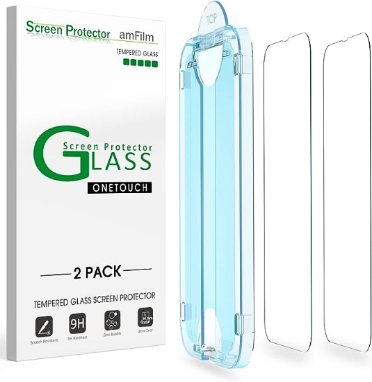 تصویر  محافظ صفحه نمایش و لنز AmFilm آیفون 13 و 13 پرو مدل amFilm 2 Pack OneTouch Glass Screen Protector Compatible with iPhone 13/iPhone 13 Pro 6.1"