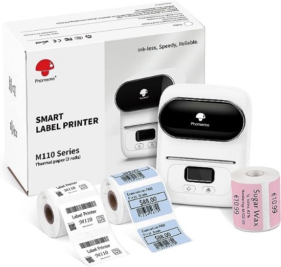 تصویر  چاپگر لیبل قابل حمل Phomemo به همراه سه کاغذ لیبل | Phomemo M110 Label Maker Machine- with 3 Label