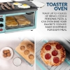 تصویر  صبحانه ساز همه کاره با تایمر مدل BST3AQ برند Nostalgia شامل قهوه‌ساز، گریل نچسب و اجاق توستر مخصوص خانه و کافی شاپ  Nostalgia 3-in-1 Breakfast Station - Includes Coffee Maker, Non-Stick Griddle, and 4-Slice Toaster Oven - Versatile Breakfast Maker with Timer - Aqua