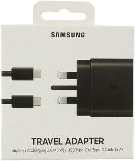 تصویر  شارژر 45 وات سامسونگ (اصل) به همراه کابل Samsung UK Travel Adaptor (45W with USB type C Cable) Black,EP-TA845XBEGGB