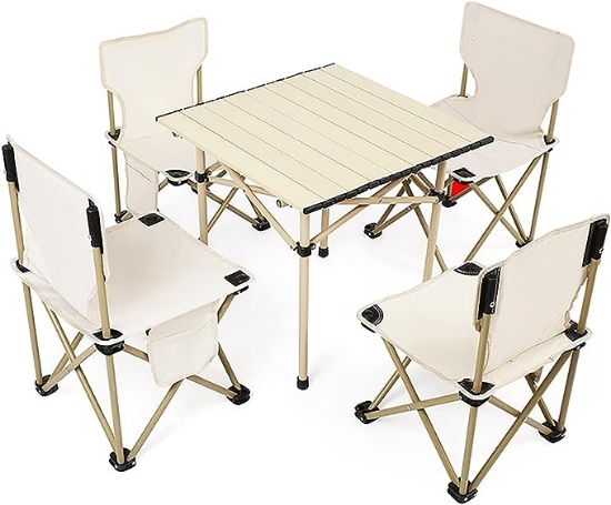 تصویر  میز و صندلی تاشو چهار نفره مدل Outdoor Folding Camping Table Portable Aluminum Folding Table with 4/6 Portable Chairs