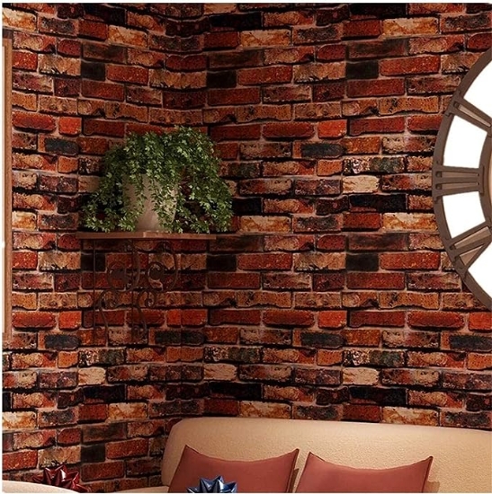 تصویر  کاغذ دیواری طرح آجر ضد آب 45 سانتی متر  در  300 سانتی متر 45cmx 3 Meters  Yancorp Waterproof Self-Adhesive Wallpaper Rust Red Brown Brick Pattern Peel-Stick Wallpaper Wall Stickers Door Stickers Counter Top Stickers (Rust Red Brick)