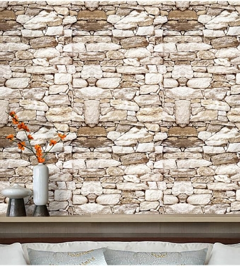 تصویر  کاغذ دیواری سه بعدی طرح سنگ Homeme 3D Stone Brick Wallpaper, 45cm x 6m Self Adhesive Contact Paper Peel and Stick Wallpaper with PVC Waterproof Oil-Proof Removable for Walls Living-room Bathroom Kitchen Bedroom House Exterior