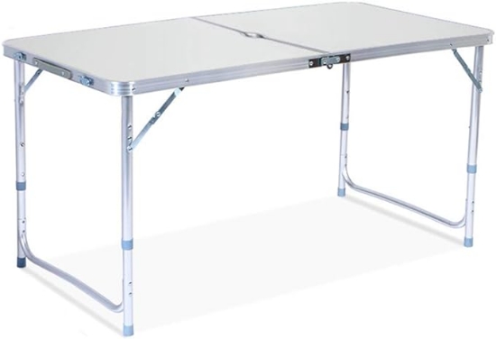 DURABLE STABLE: Adjustable folding camping table is made of aluminum alloy frame for a heavy-duty and durable table that's also lightweight. MDF tabletop surface is waterproof for quick and easy cleanup