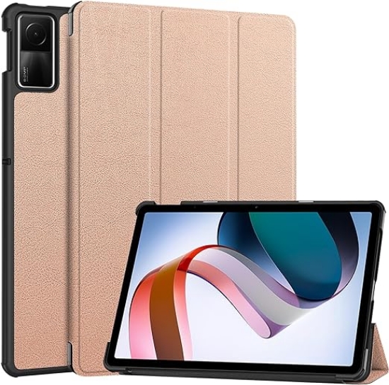 تصویر  بک کاور شیائومی redmi pad SE مدل | OIATROE Case For Xiaomi Redmi Pad SE 2023, Multi-Viewing Angles, All New PU Leather کرمی