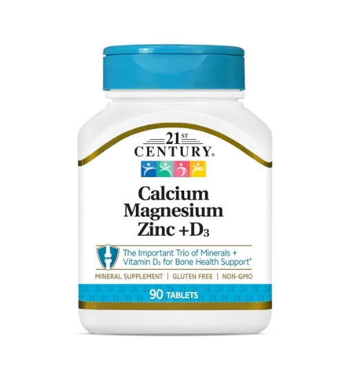 مکمل کلسیم، منیزیم، روی و ویتامین 21St Century Cal Mag Zinc +D - 90 Tablets 