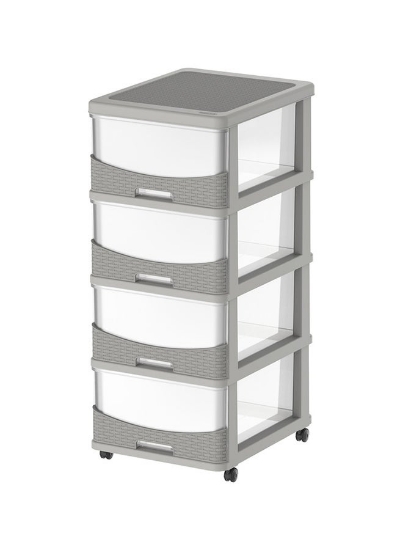 کابینت ذخیره سازی 4 طبقه Cedarattan با کشو و چرخ خاکستری 92x50x40 سانتی متر