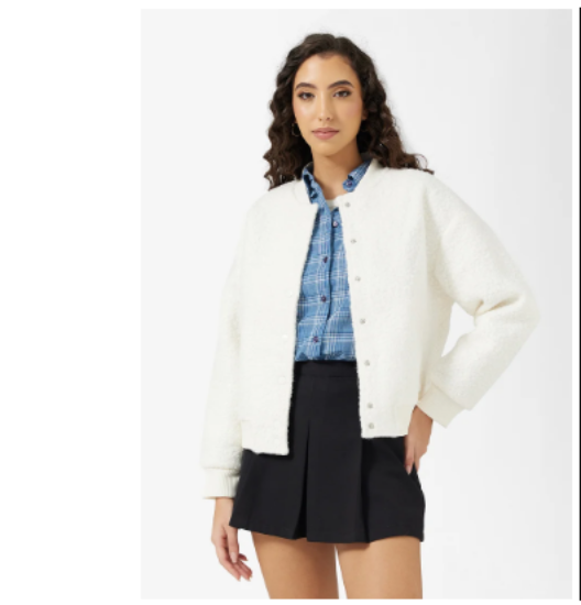 تصویر  Ginger Wool Blend Button Up Bomber Jacket