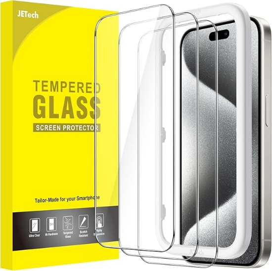 محافظ صفحه نمایش JETech Screen Protector for iPhone 15 Pro, 3-Pack | بسته 3 عددی